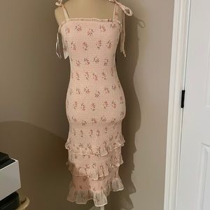 Abercrombie & Fitch midi dress tie straps pink with flowers size XSP new